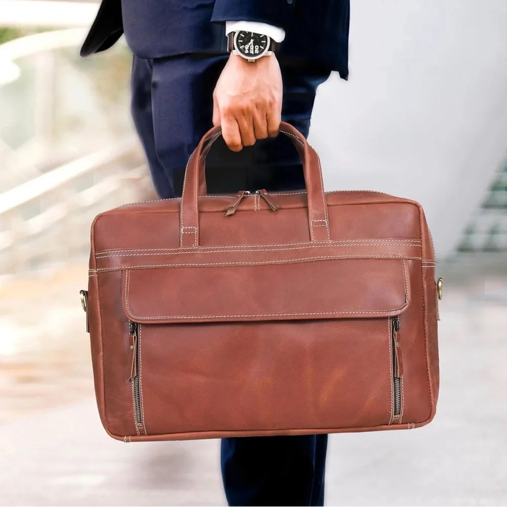 NWT HCL Briefcase Bag Full Grain Italian Leather,18